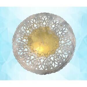 William Adams WA Italy 1960s Silverplate Pierced Reticulated Brass Trivet 7.5”